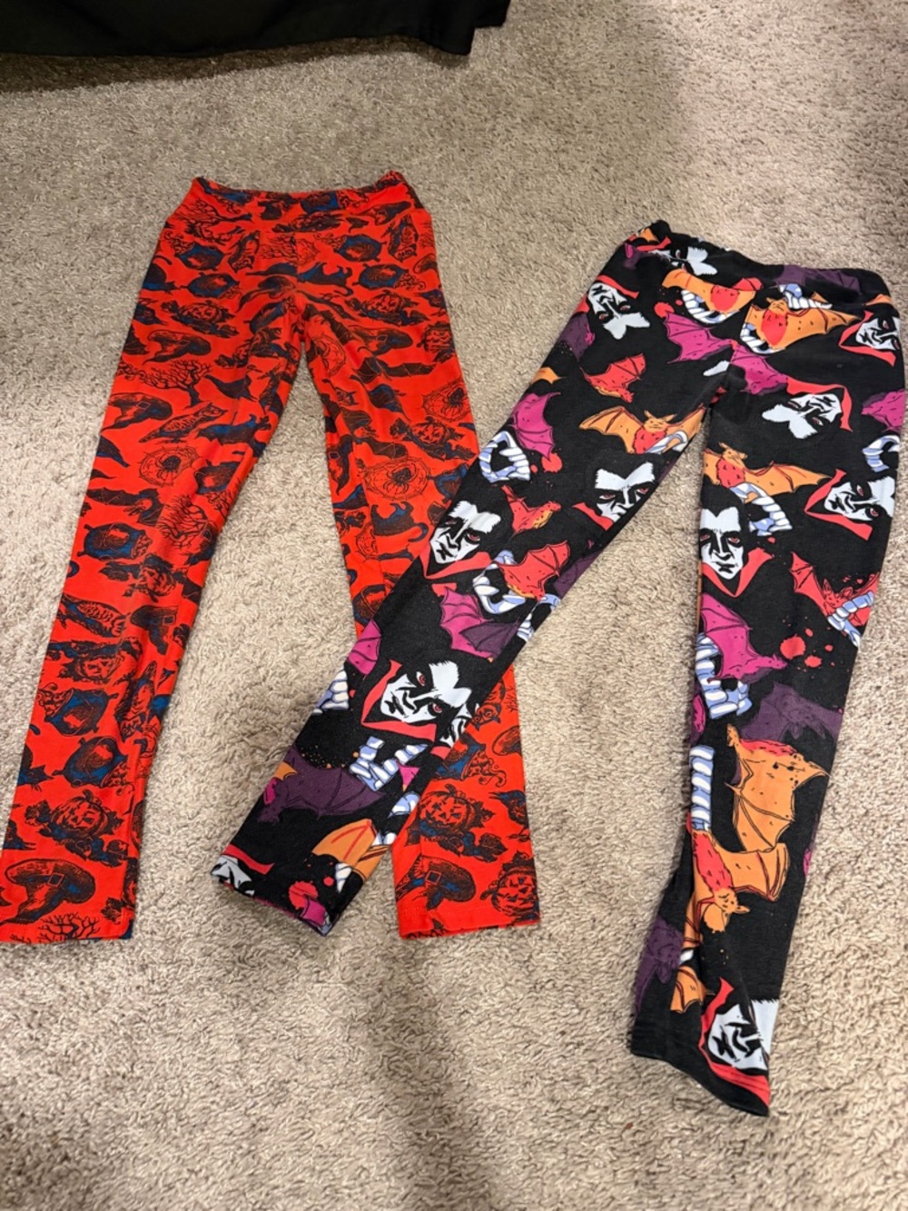 LuLaRoe- Tween- 2 pairs- Halloween Print Leggings - Orange & Black